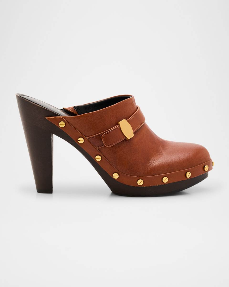 Giana Leather Block-Heel Mules
